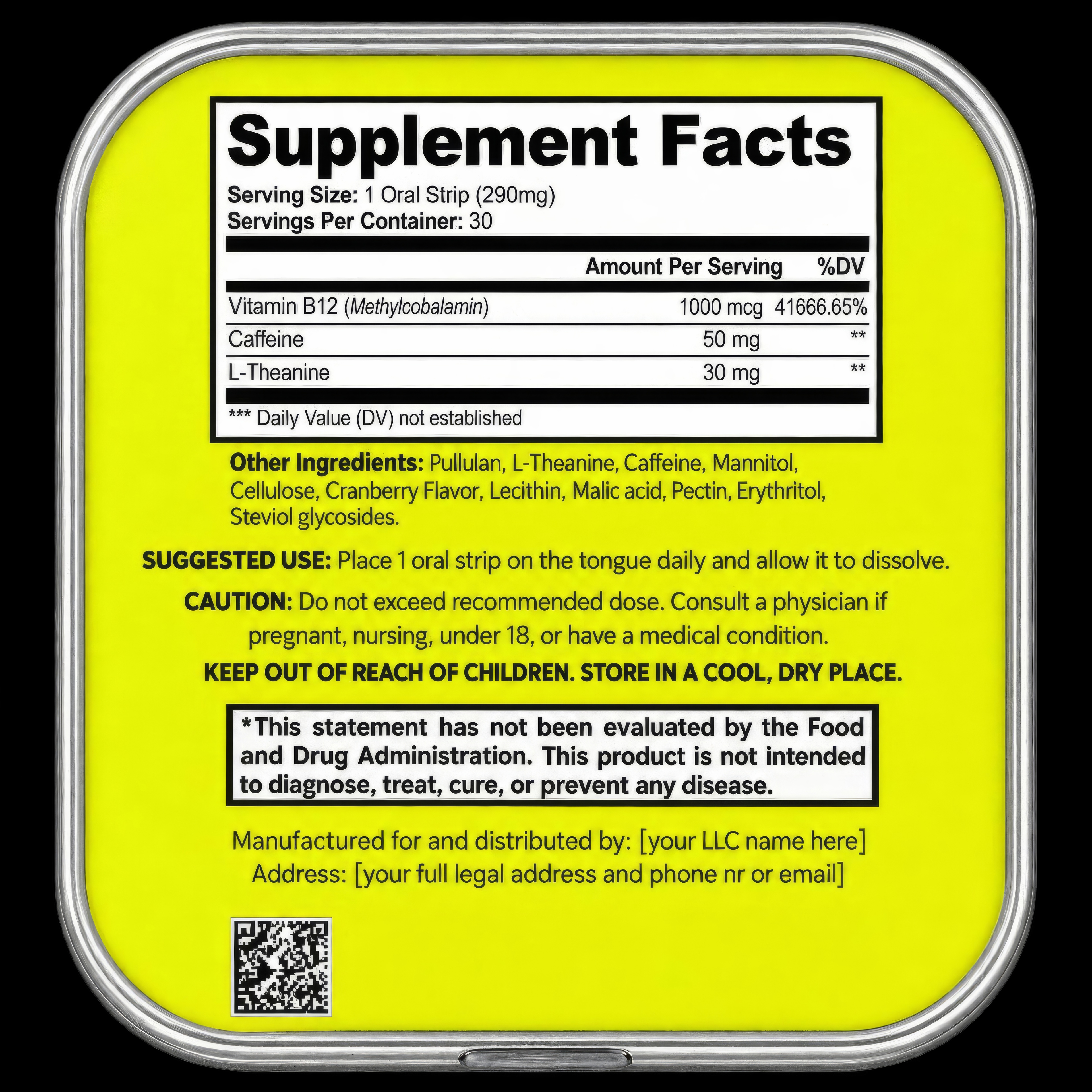 energy · caffeine + l-theanine — supplement facts
